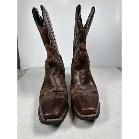 Laredo Men’s 10D Brown Leather Western Cowboy Boots Square Toe Rodeo Work